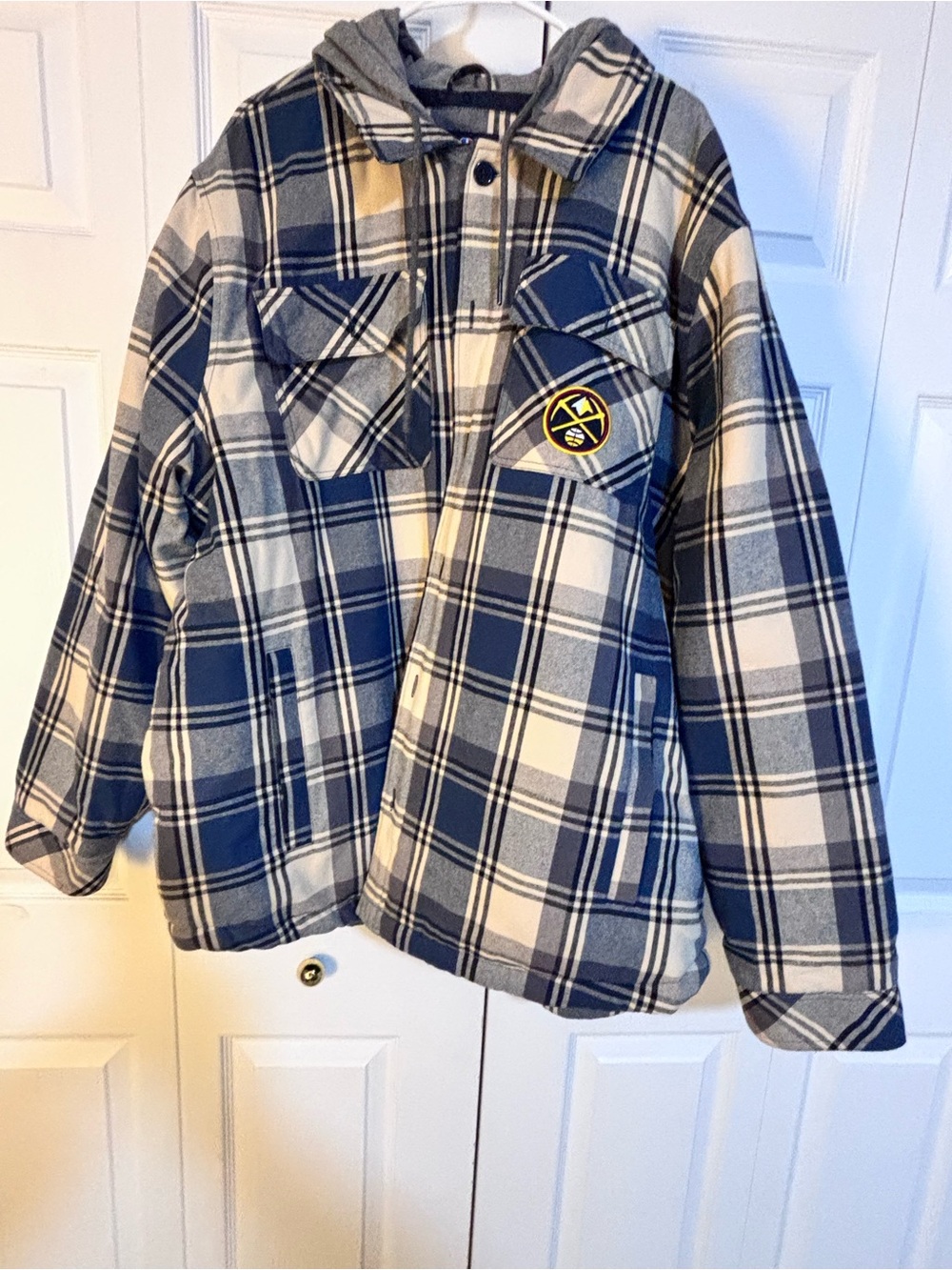 NBA DENVER NUGGETS  Quilted flannel jacket with hoodie - Navy & Cream Plaid